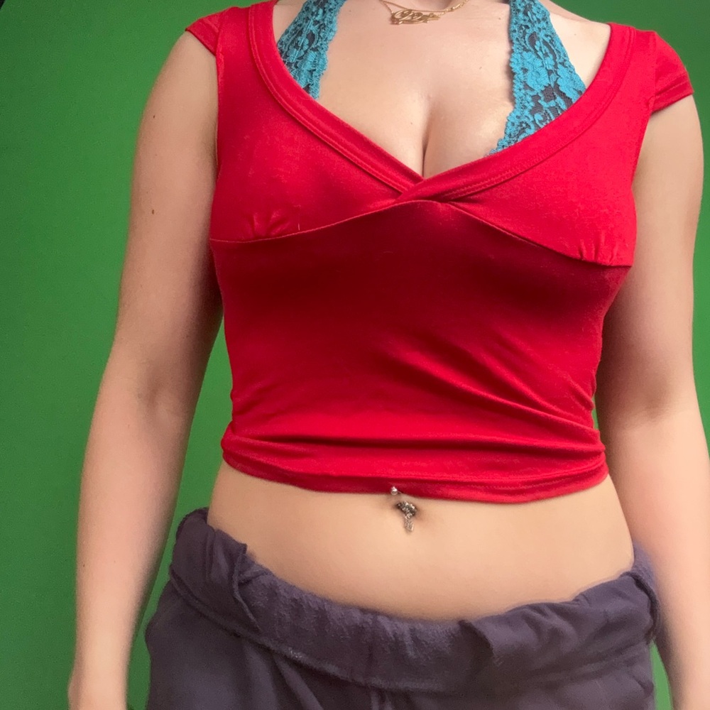 Red V-Neck Cropped Women's Top